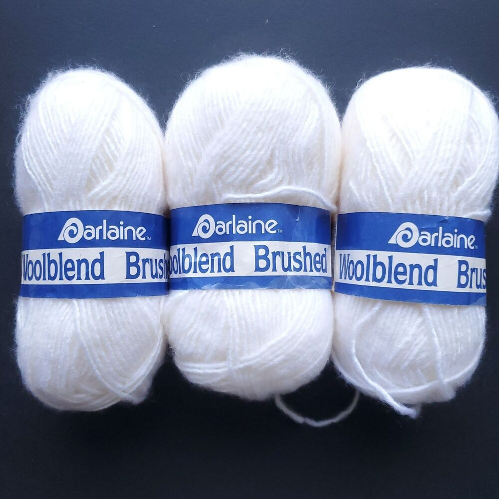 Darlaine Woolblend Brushed Yarn Lot of 3 Skeins 01 White Cream Ivory 5oz Total